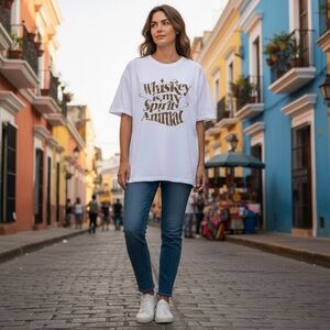 NEW blue b White & Tan Whiskey Is My Spirit Animal Graphic Oversize T-shirt 1X